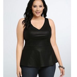 FAUX LEATHER PEPLUM TOP
